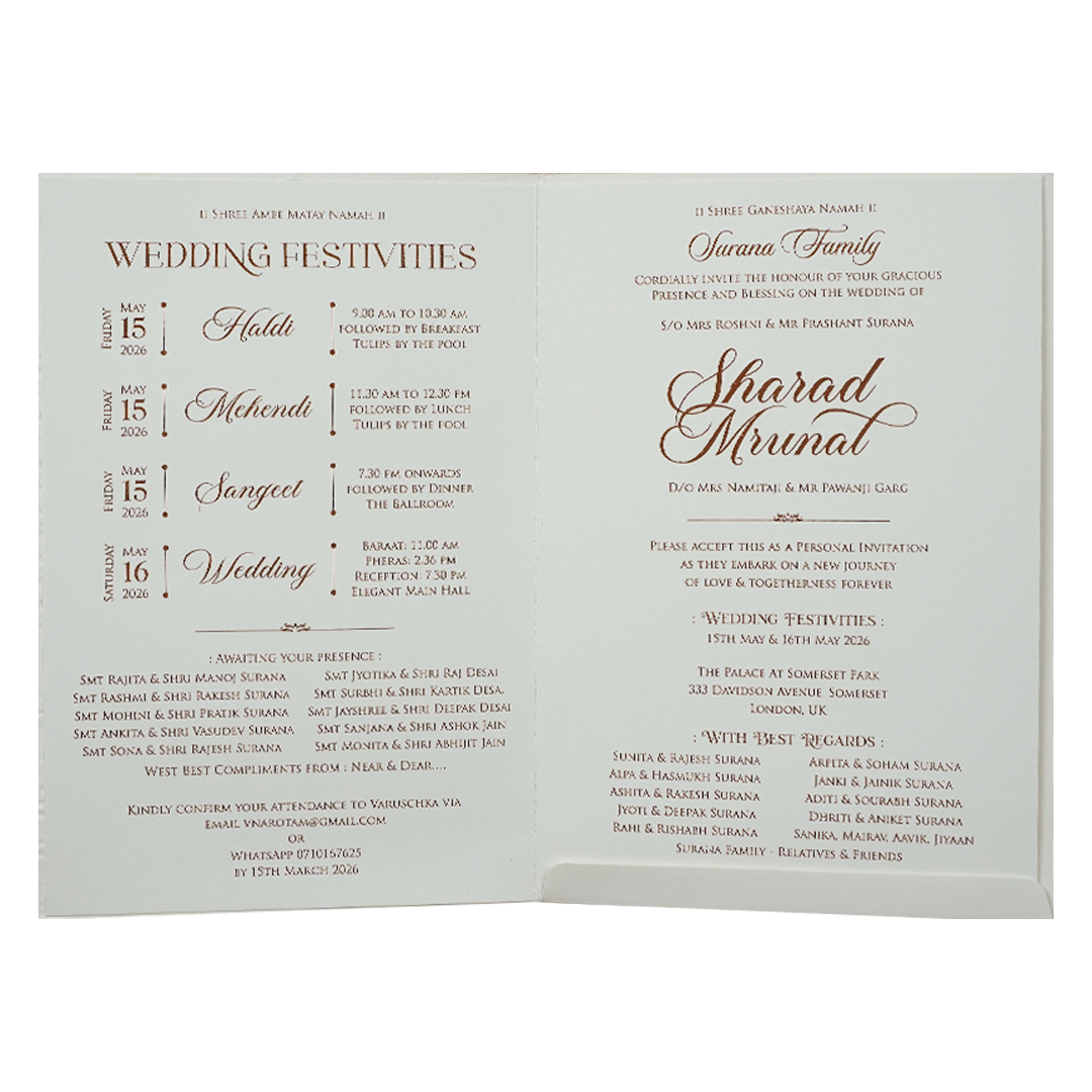 White Ganesha Procession Wedding card-KRE28640