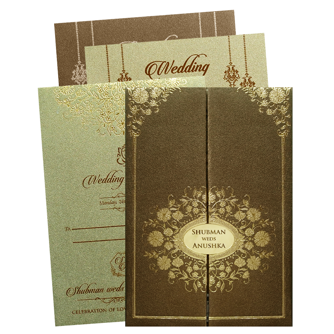 Gold Padded Embossed Floral Wedding Invitation Card-KRB08350
