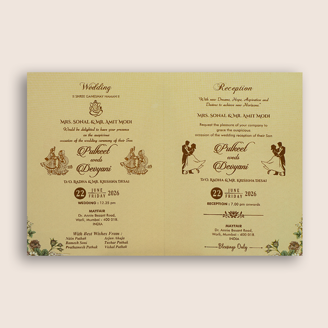 Cream Floral Door Style Wedding Invitation Card - KJTS1842