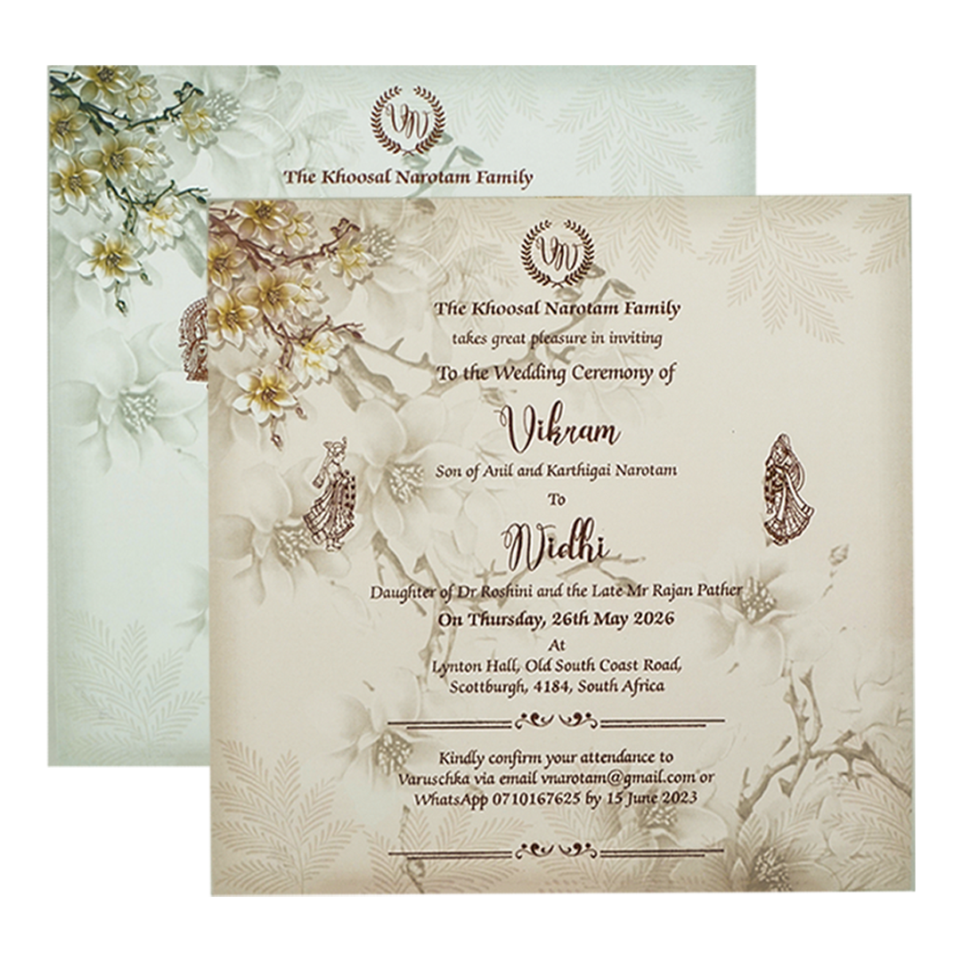 Green White Floral Padded Wedding Card-KRE26570