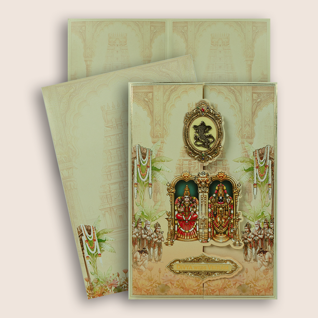Beige Lord Balaji Padmavathi Wedding Invitation - KNBL1704