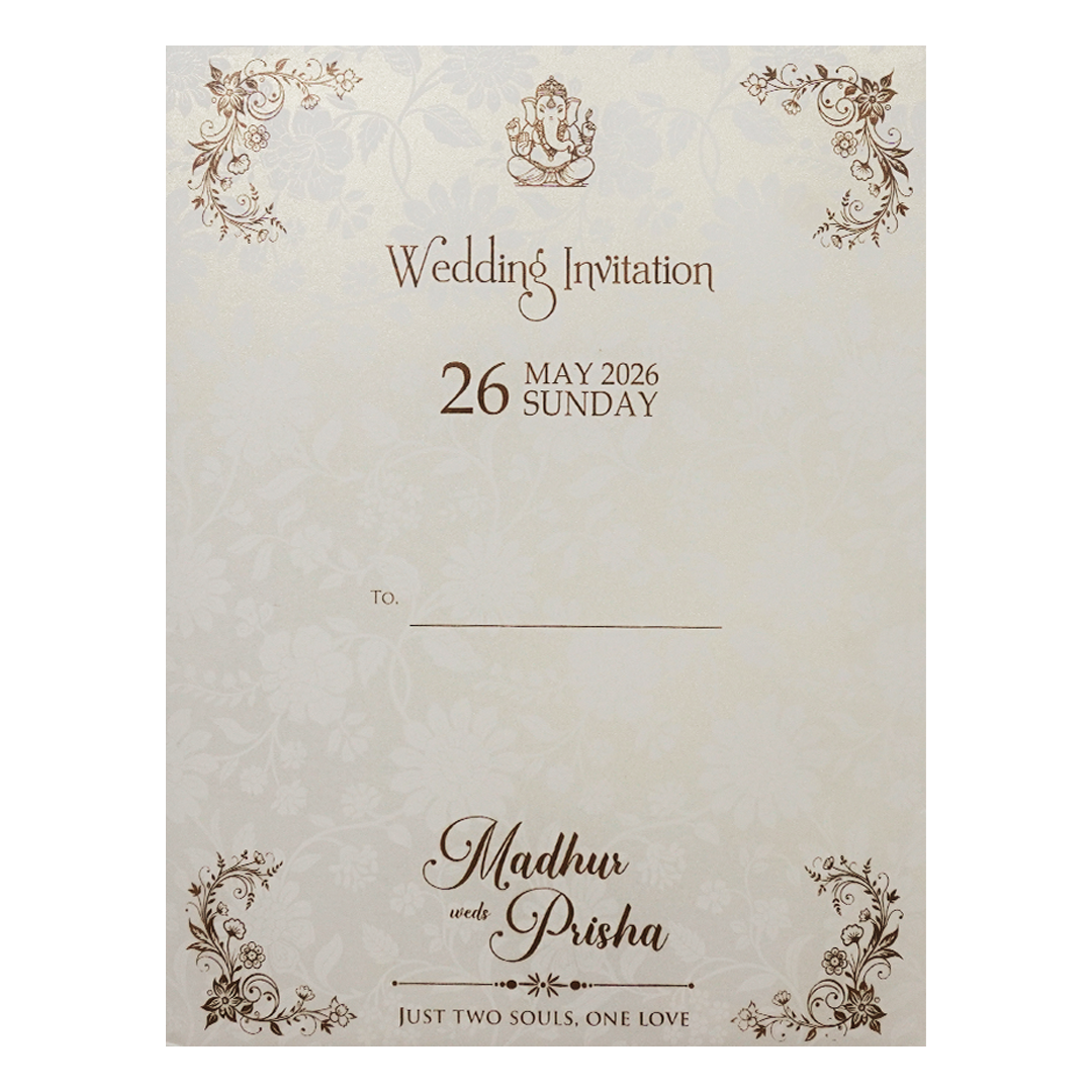 White Floral Padded Wedding Card-KSH73590
