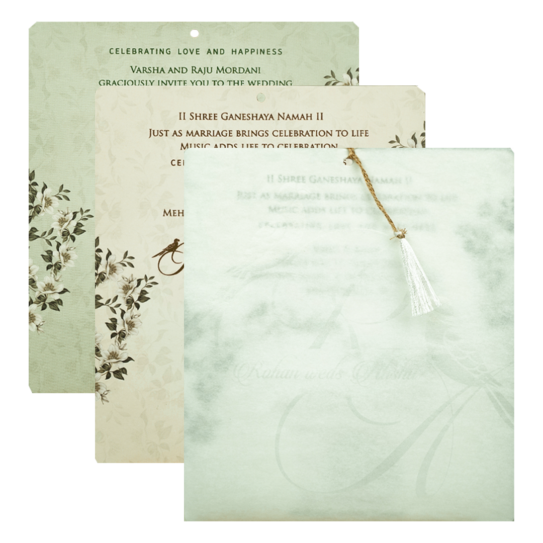 Buy Mint Green White Floral Laser Cut Wedding Card