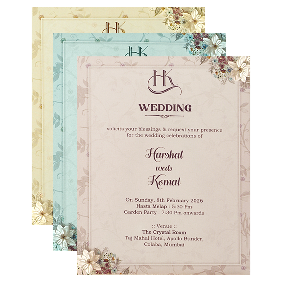 Green Ivory Floral Wedding Card-KSI64810