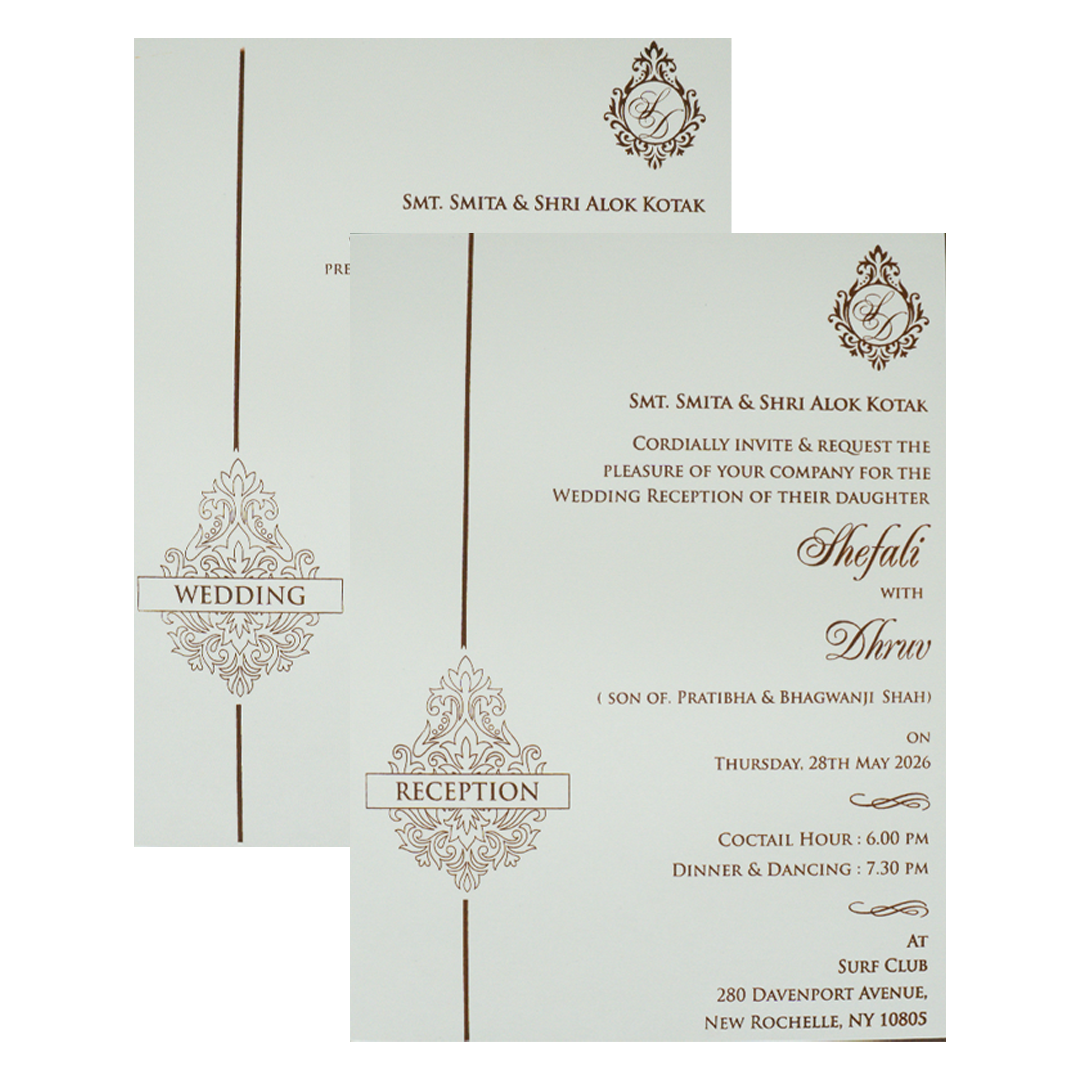 White Ganesha Embossed Padded Wedding card-KRE28190