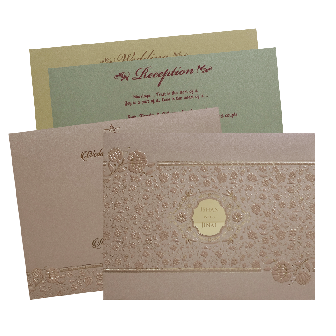 Check out Muted Grey Floral Embossed Classic Wedding Card at best price. ?WhatsApp Support ?Express Delivery