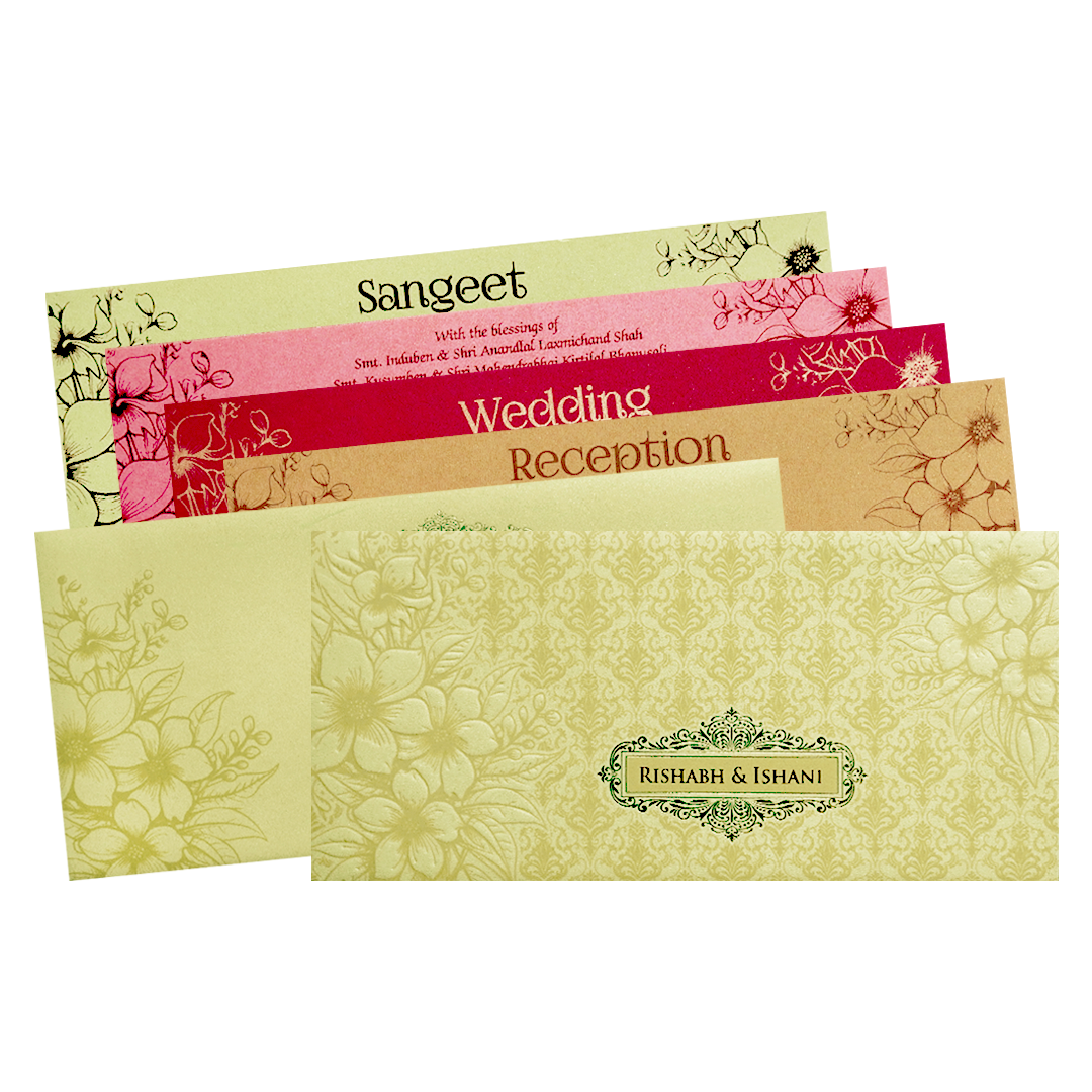 Check out Gold Embossed Floral Pattern Wedding Invitation Card at best price. ?WhatsApp Support ?Express Delivery.