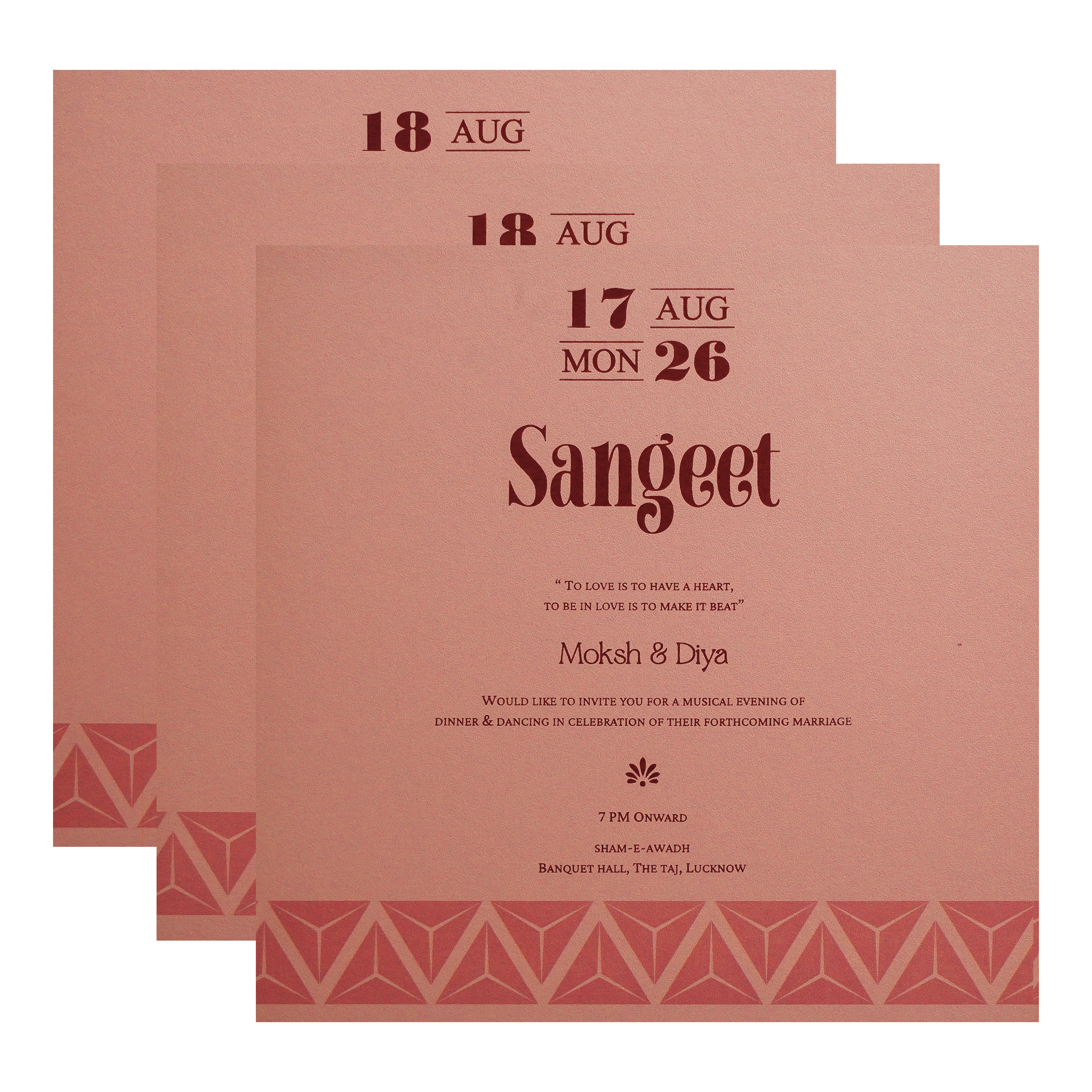 Rose Gold Padded Wedding Invitation Card-KPR24780