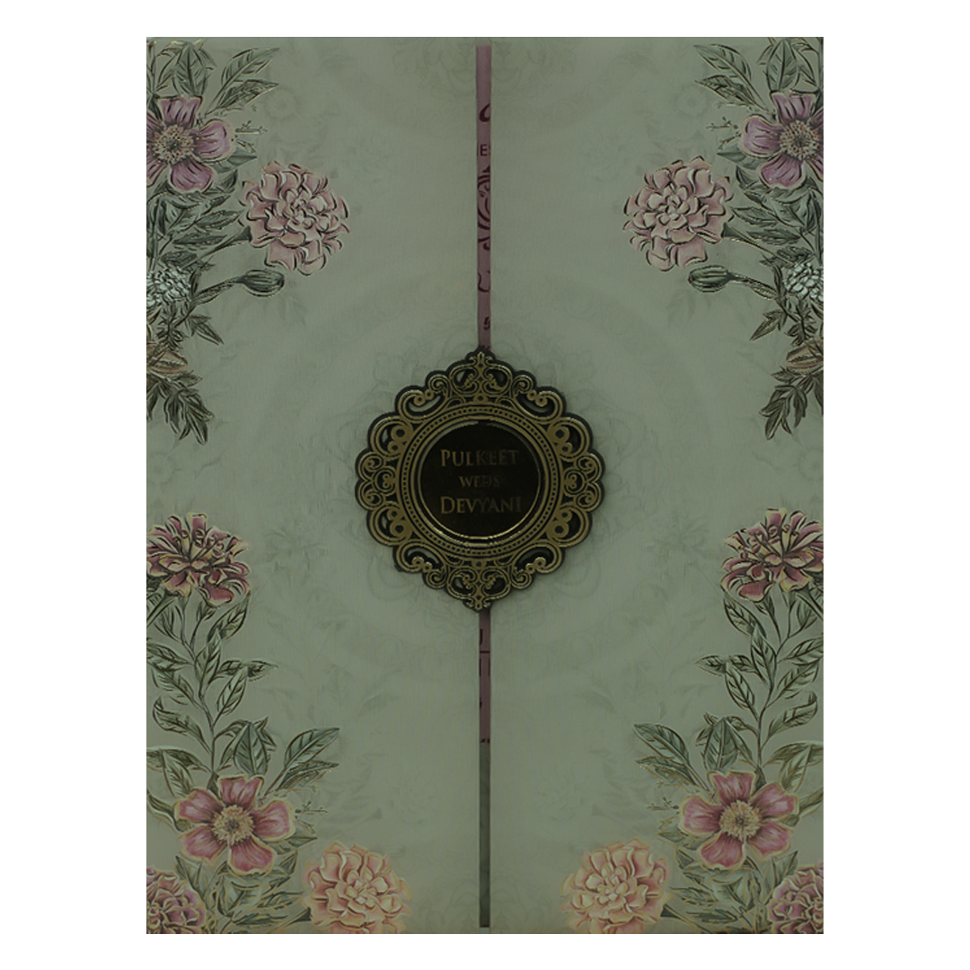 Check out Grey Pink Floral Padded Wedding Card at best price. ✅WhatsApp Support ✅Express Delivery.|King of cards.