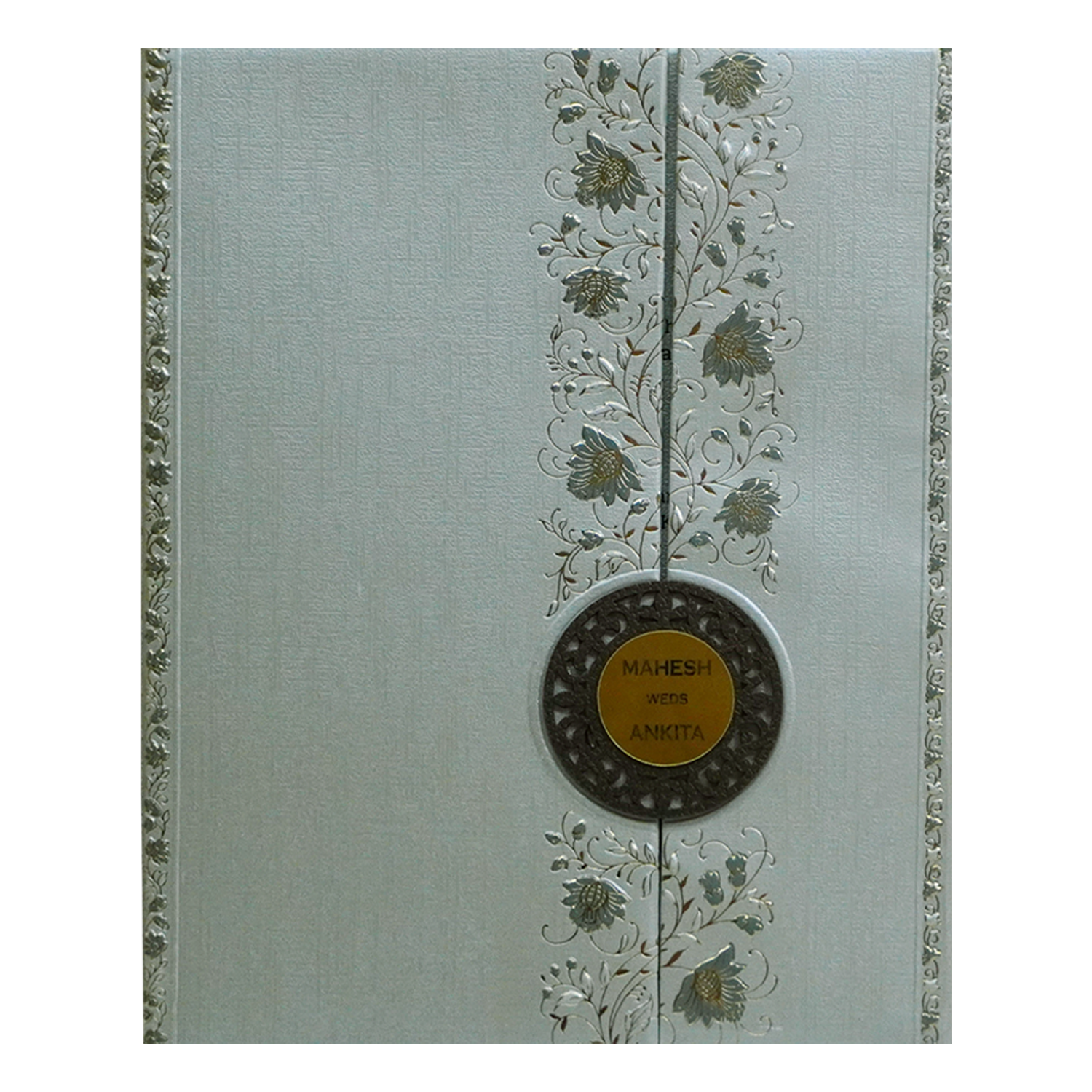 Greyish Green Padded Wedding Card-KSI12230