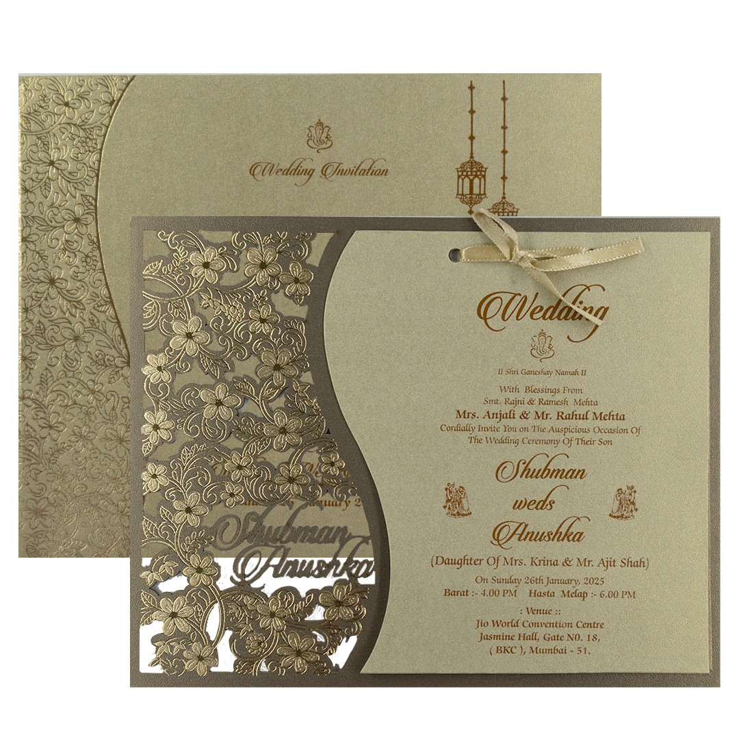 Metallic Olive Green MDF Wedding Card Design-KRB08080