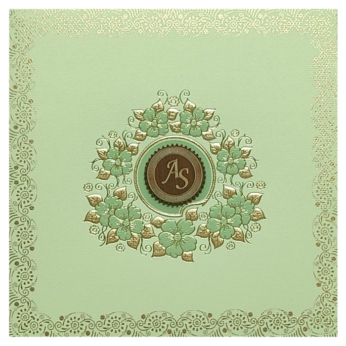 Green Floral Nameplate Padded Invitation Card-King of Cards