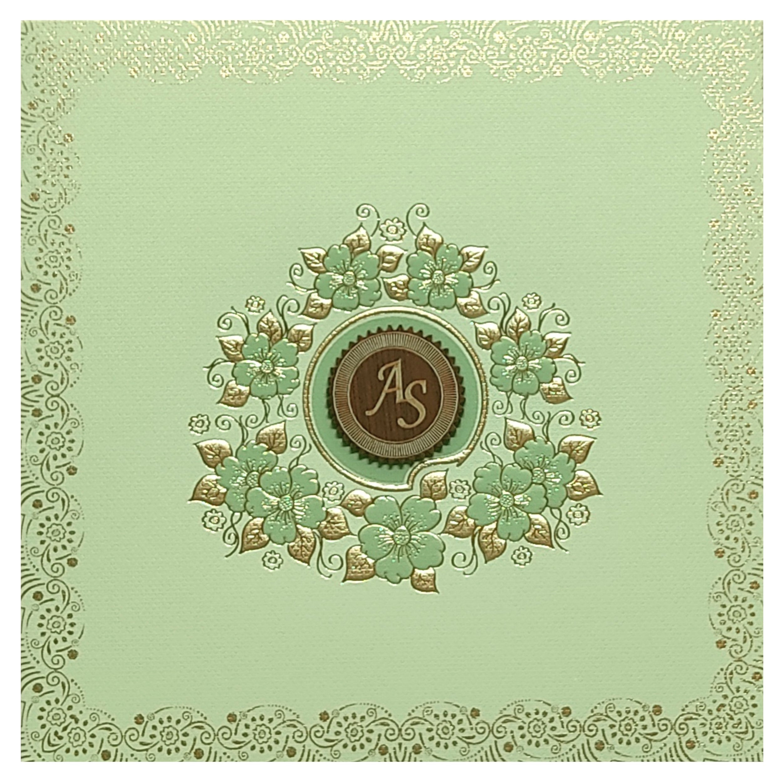 Green Floral Nameplate Padded Invitation Card-KRC29061