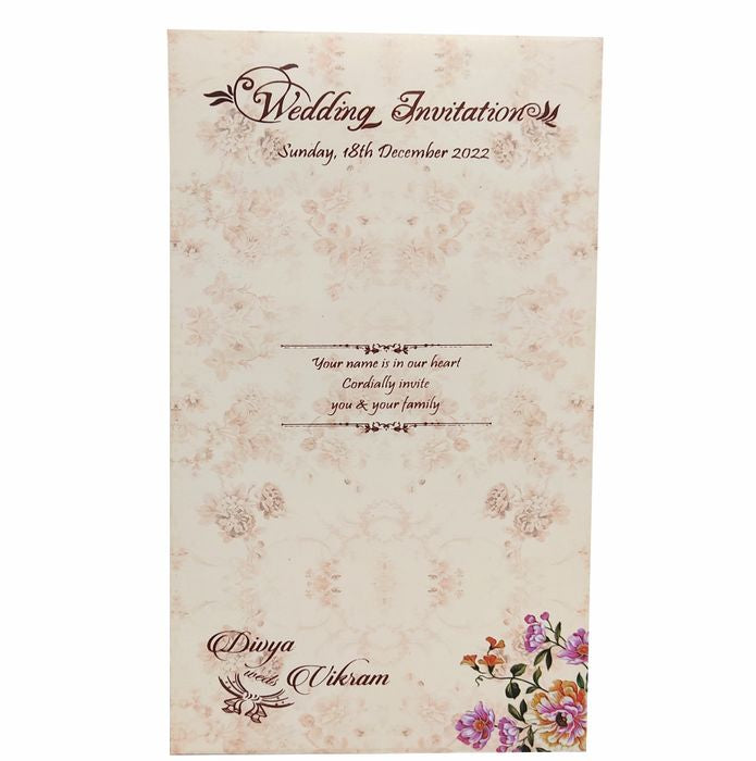 Pink Floral Laser Cut Panache Offset wedding Card-KNP7008P-King of Cards