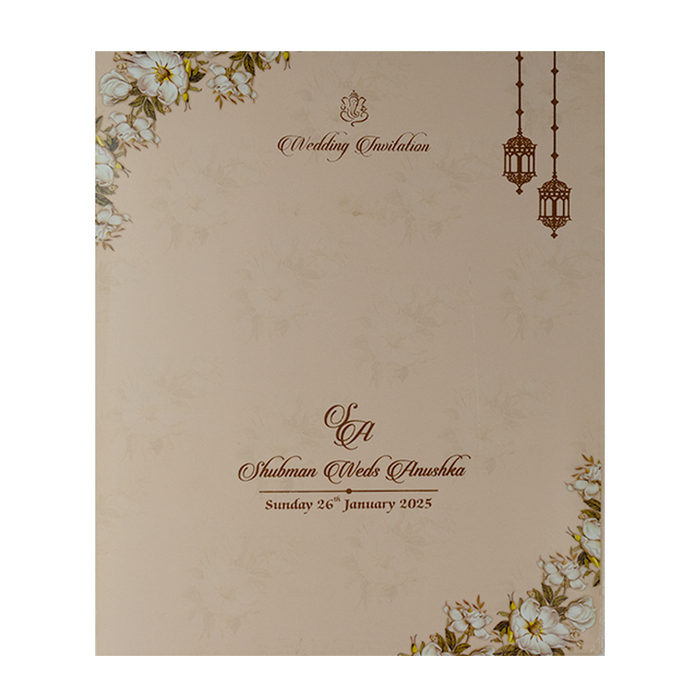 Cream Floral Laser Cut MDF Invitation Card-King of Cards