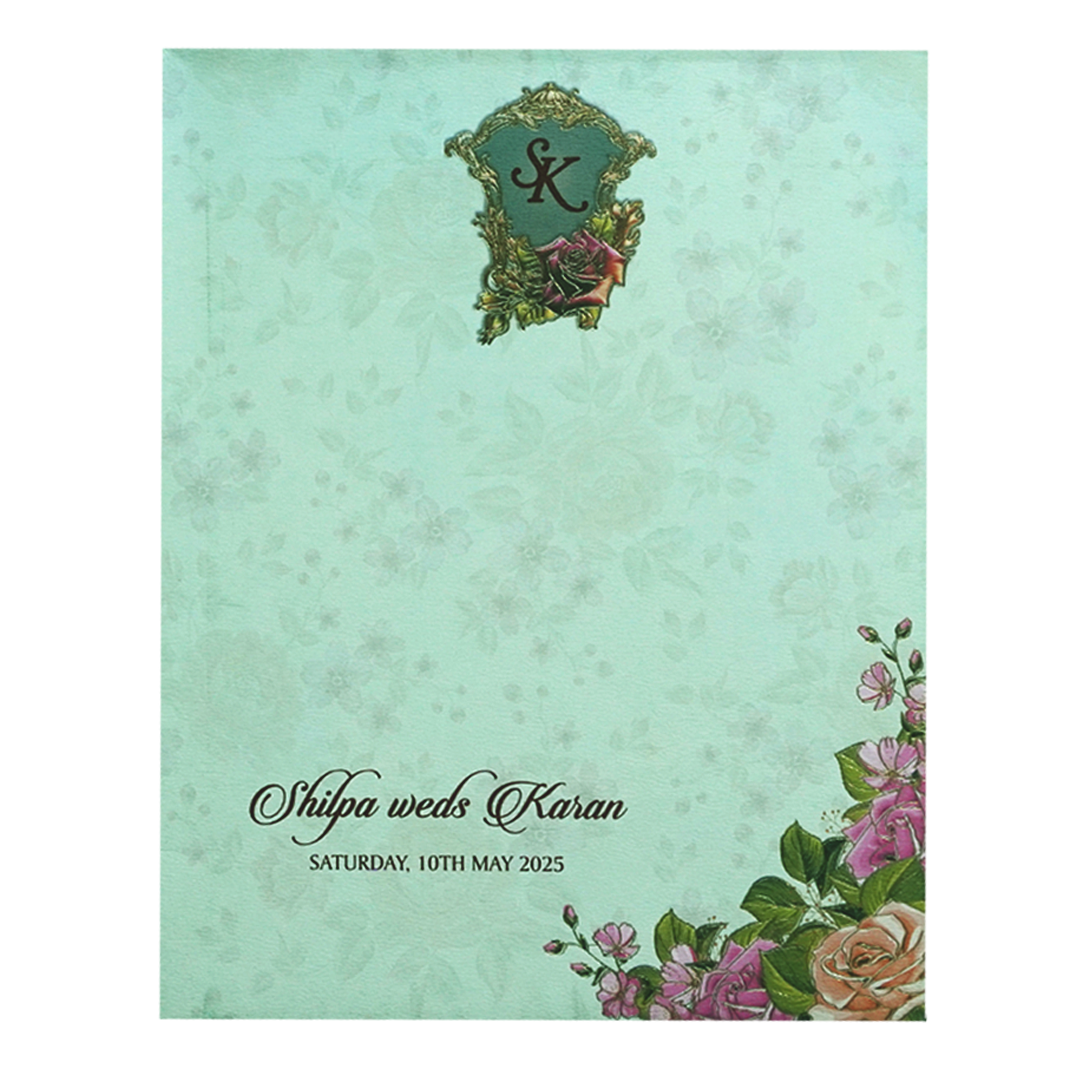 Light Green Rose Wedding Card-KPR09820