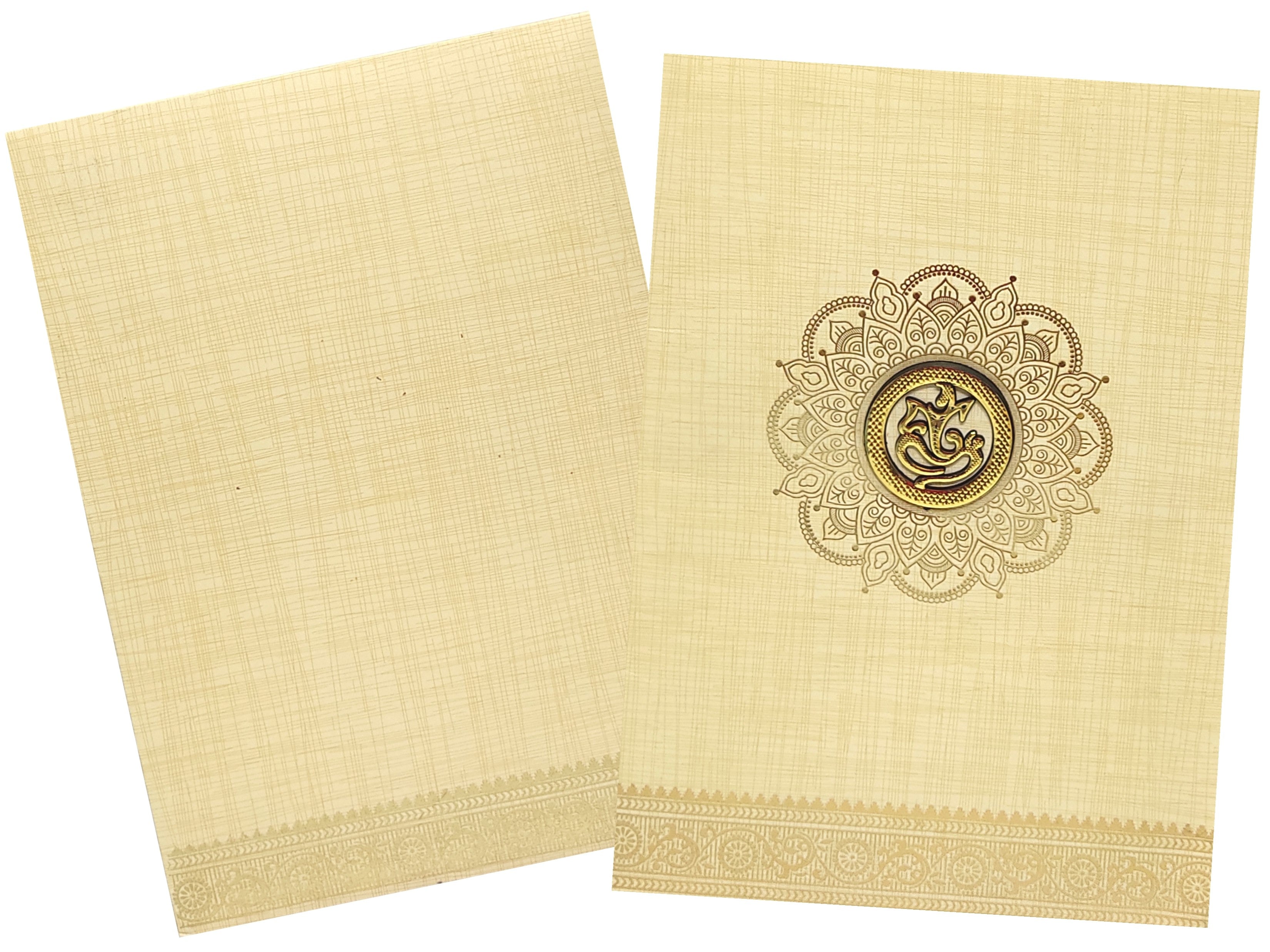 Sandal Metallic Designer Invitation Card With Gold Foiling Print-KNCM26SF-King of Cards