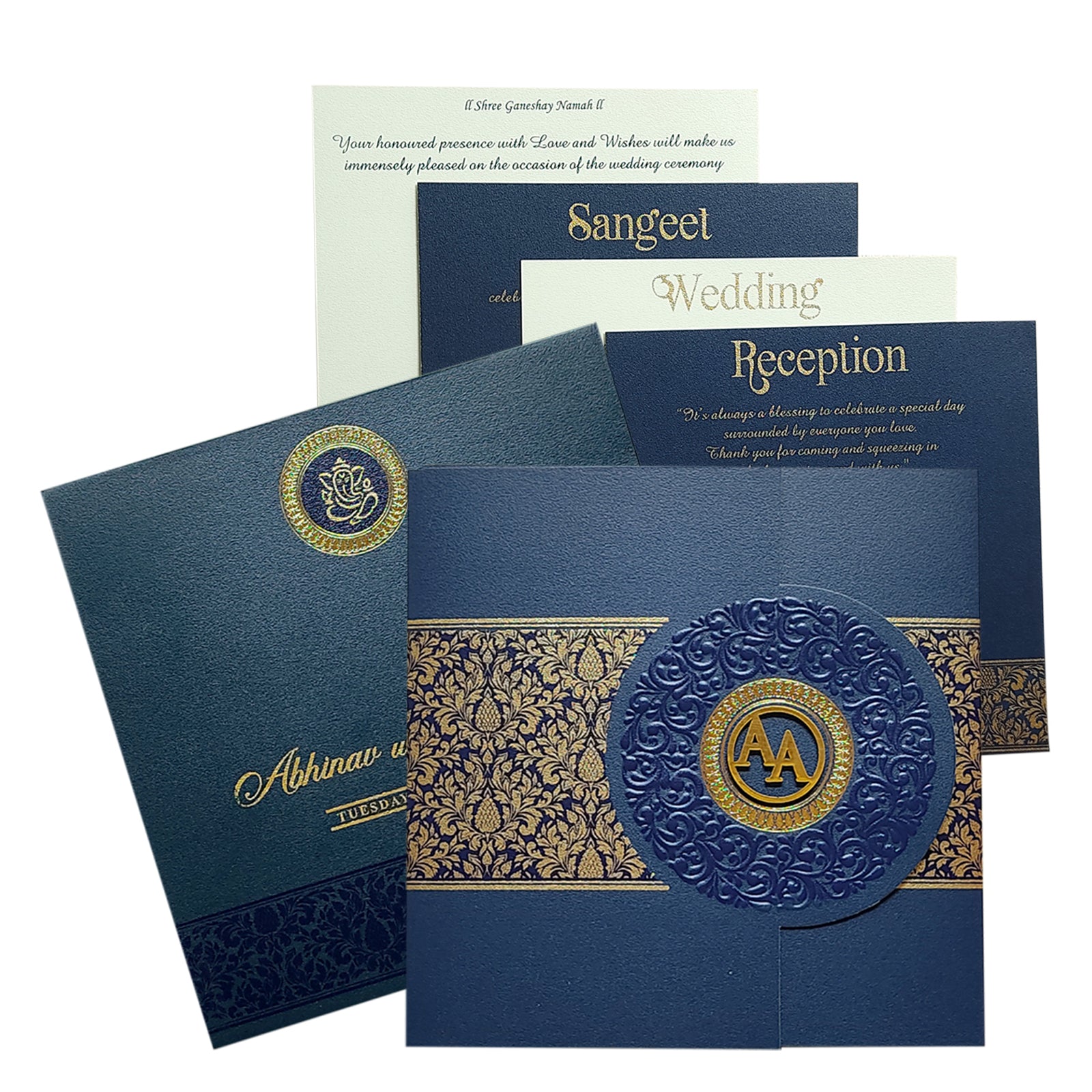 Blue Floral Door Wedding Card Design-KPR05360