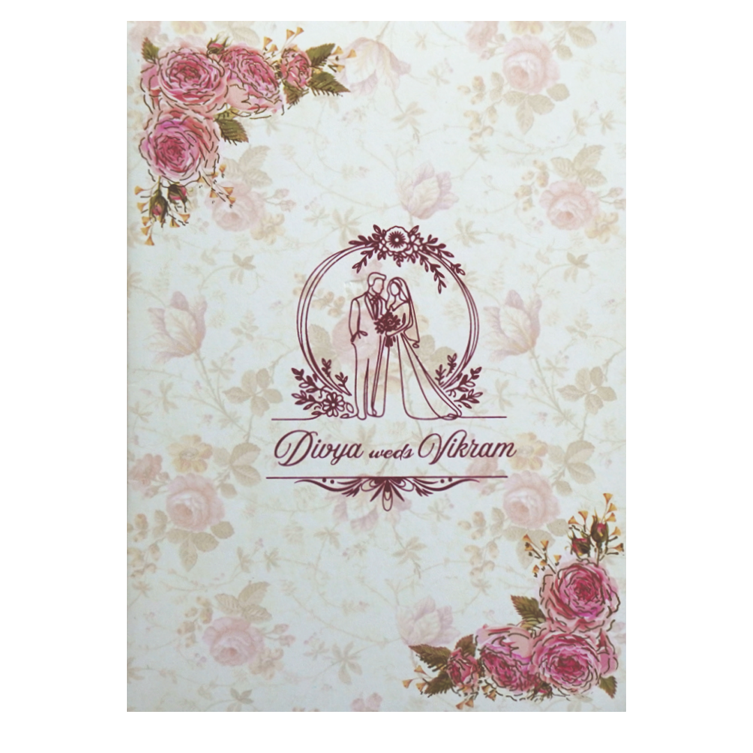 Pink Classic Uncoated Floral Invitation Card In Offset-KNKC4041-King of Cards