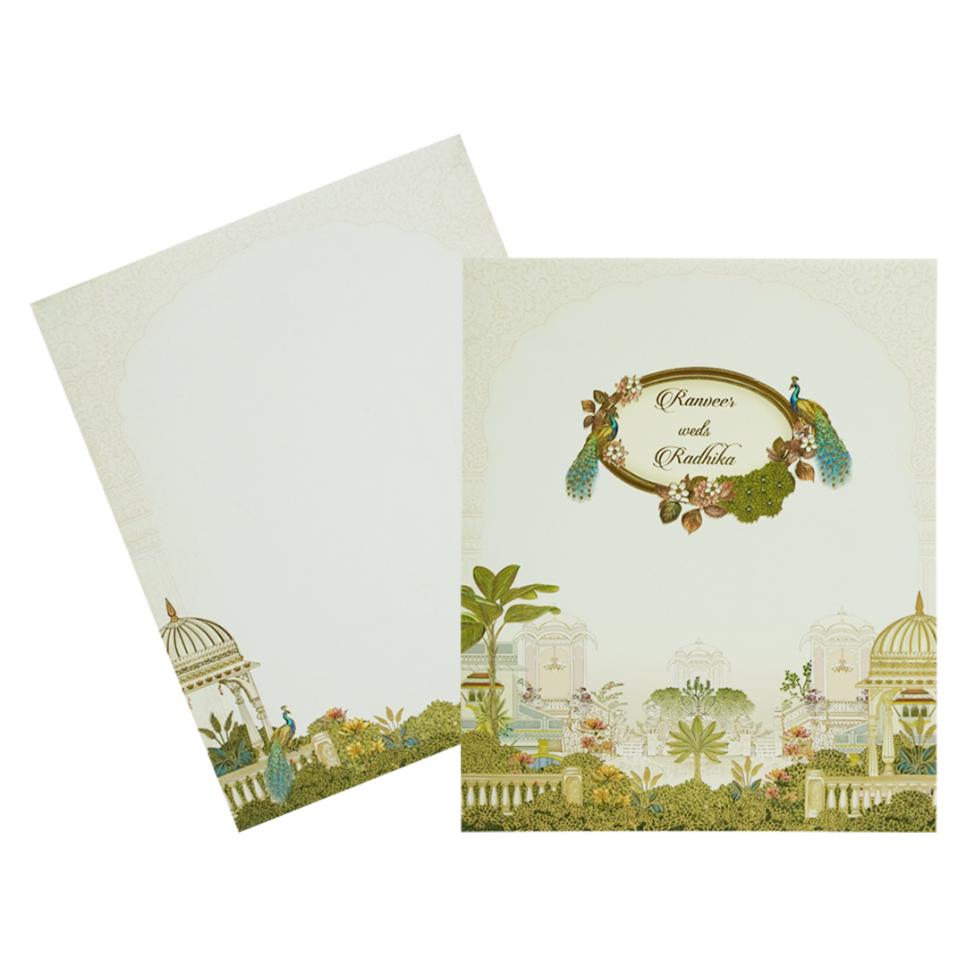 Lime Yellow Peacock Padded Wedding Card-King of Cards