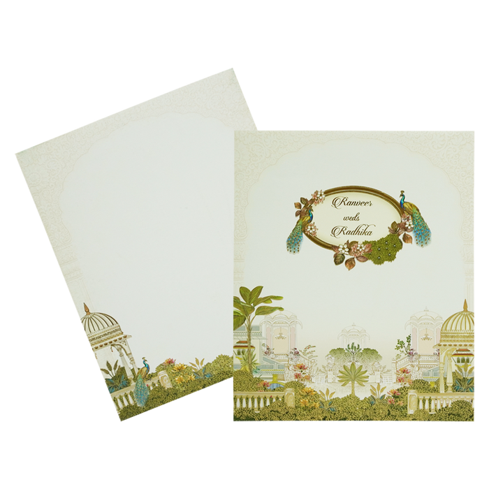 Lime Yellow Peacock Padded Wedding Card-King of Cards