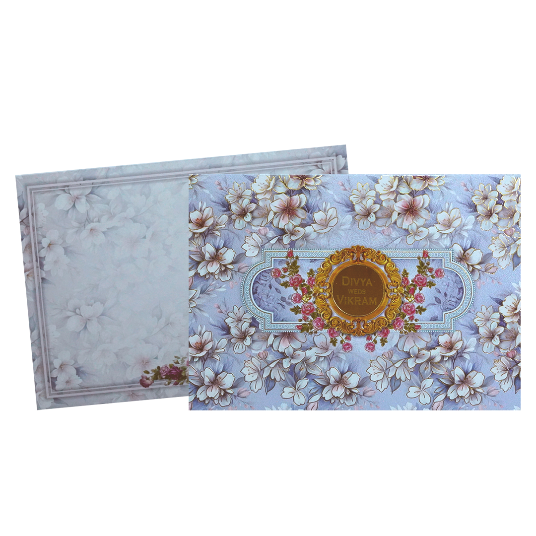 Grey Floral Nameplate Box Invitation Card-KNTN6202