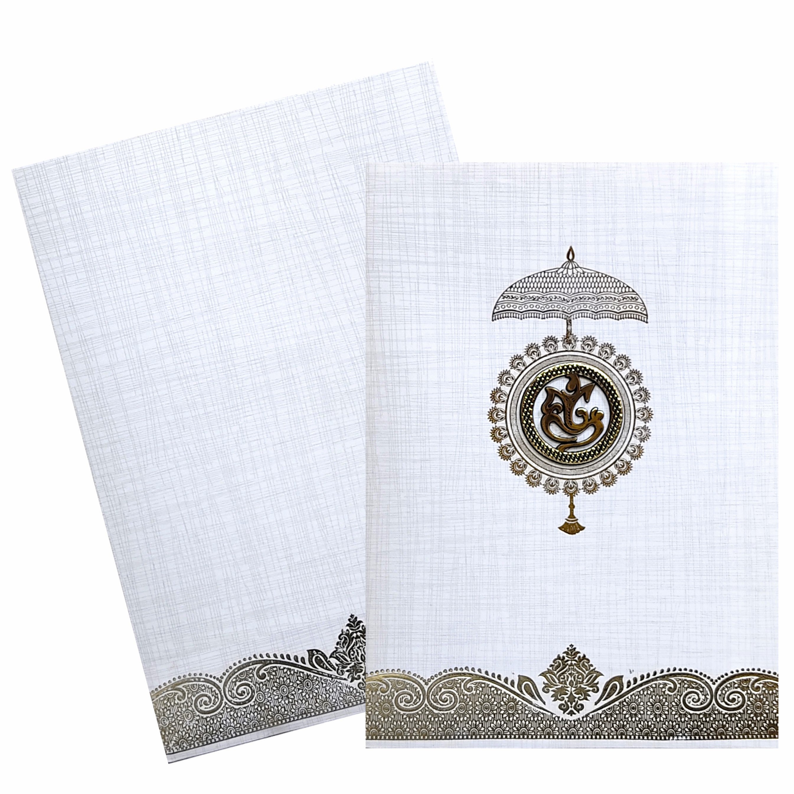 Grey Metallic Invitation With Umbrella And Ganesha Sticker-King of Cards