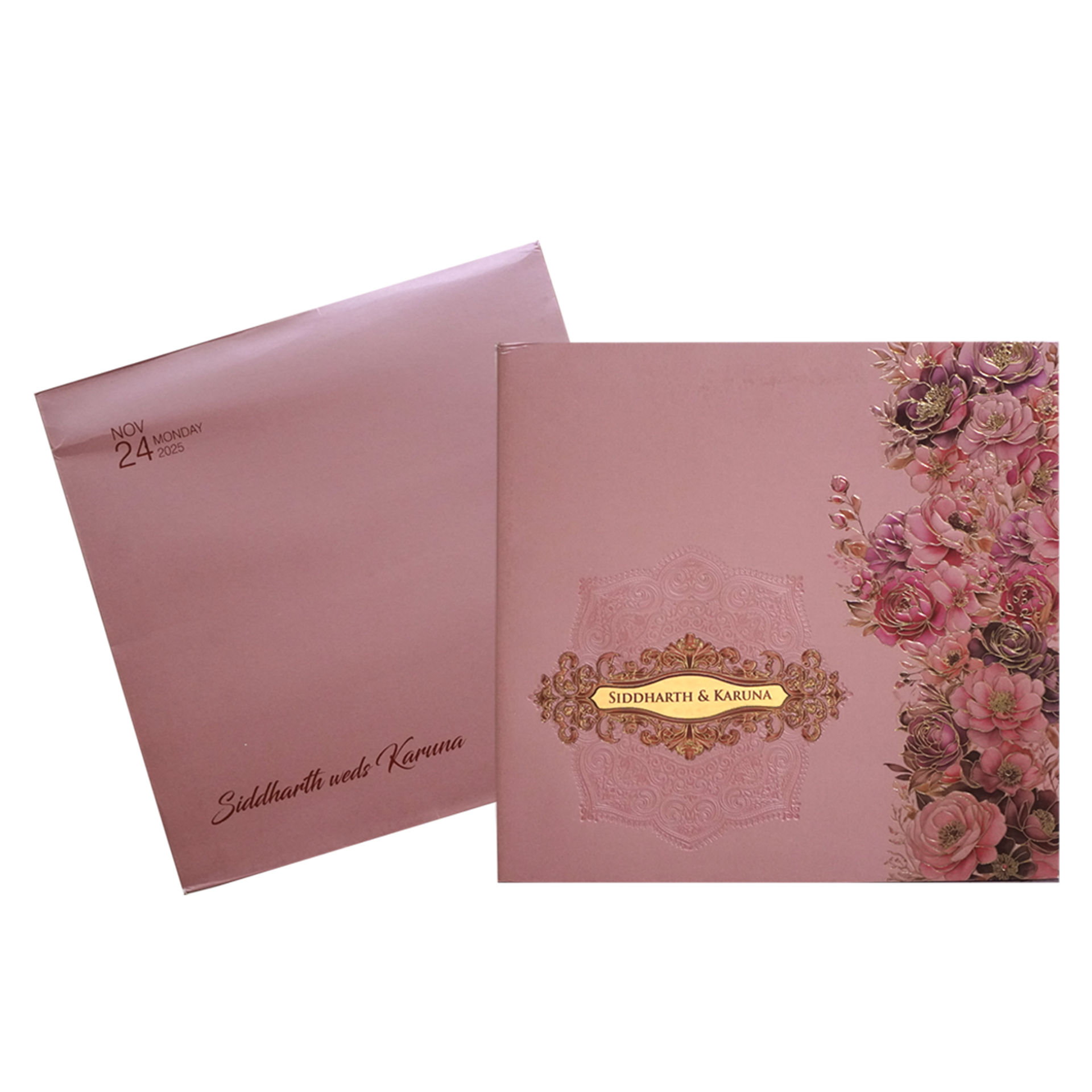 Bronze Pink Premium Padded Wedding Invitation-KPR24150