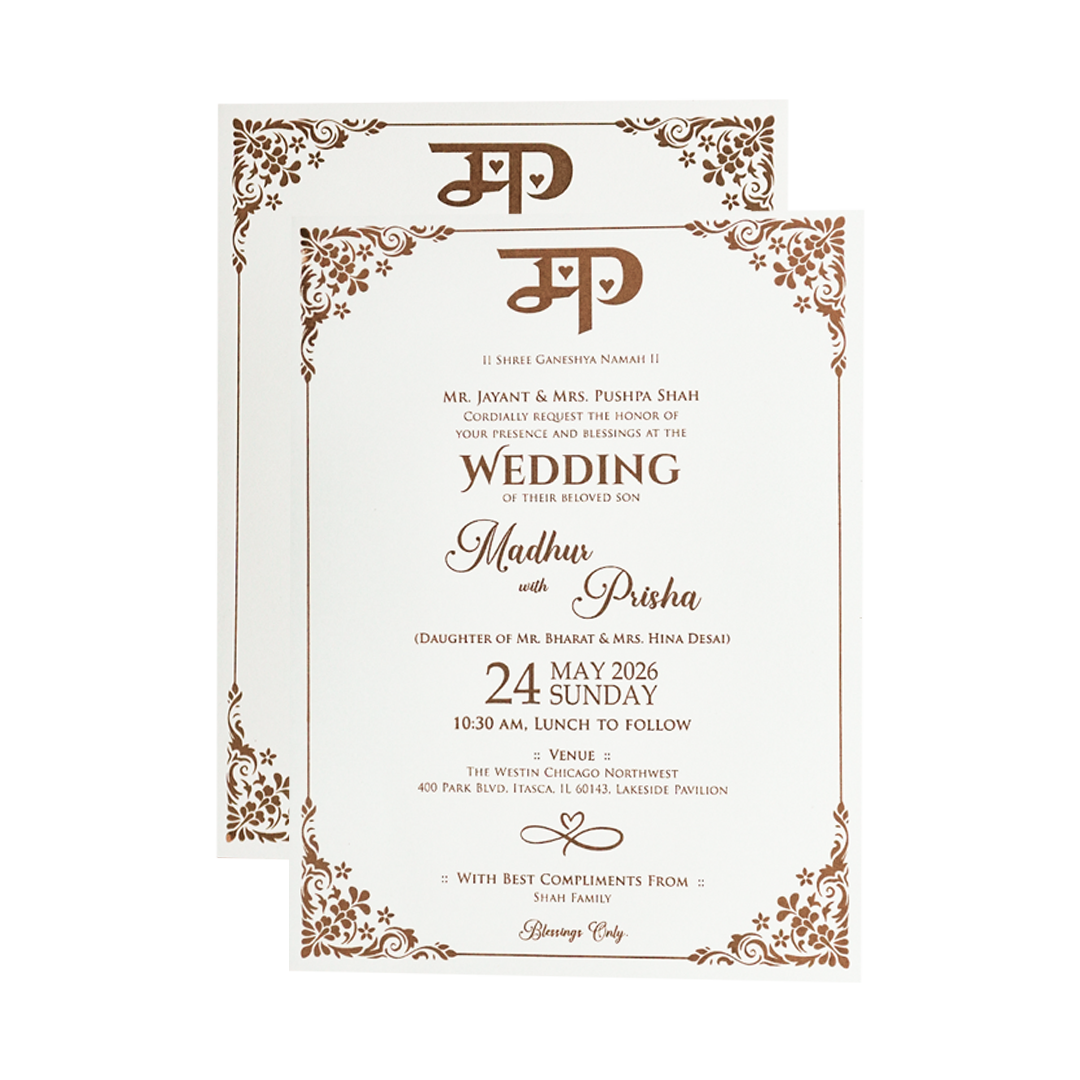 White Floral Padded Wedding Card-KSH73600