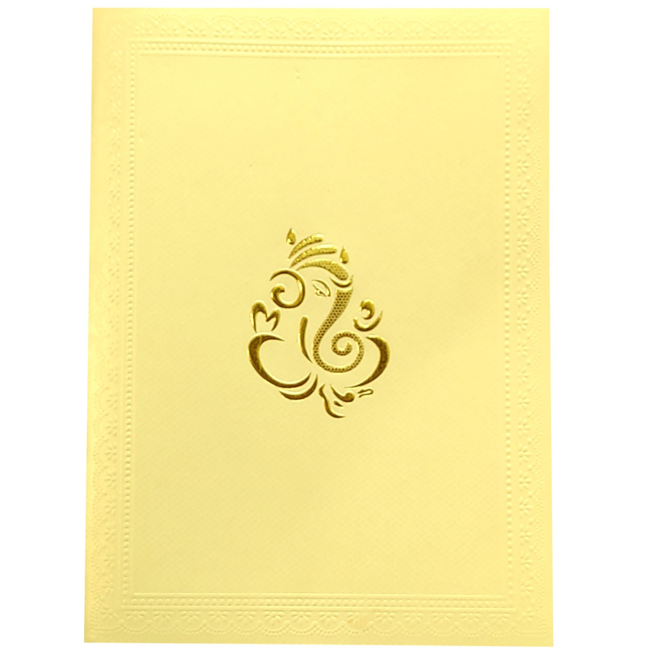 Cream Shading With Gold Ganesha Wedding Card- KNK1672-King of Cards