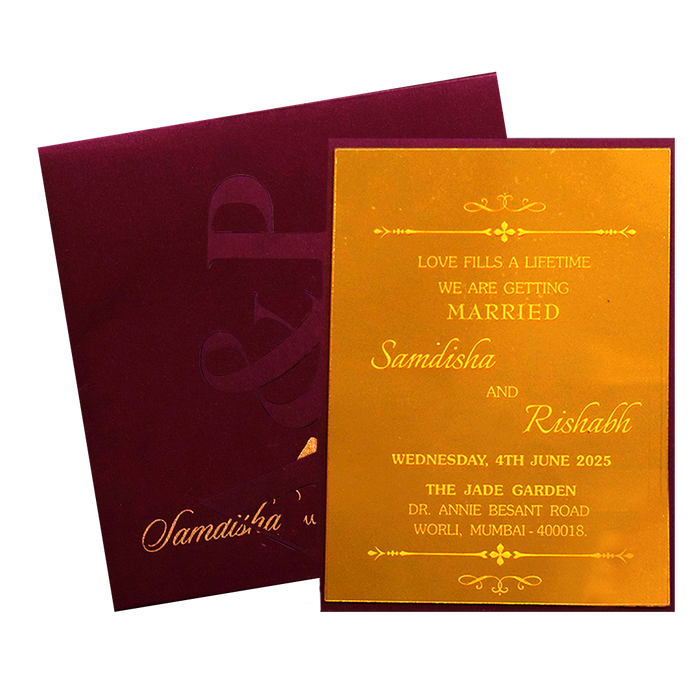 Royal Maroon MDF Invitation-King of Cards