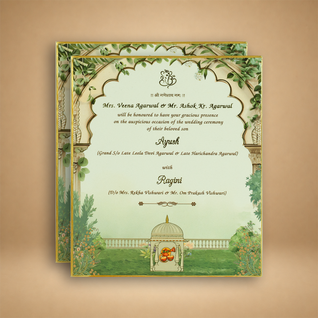 Green Jharokha Premium Wedding Invitation Box - KSBMD030