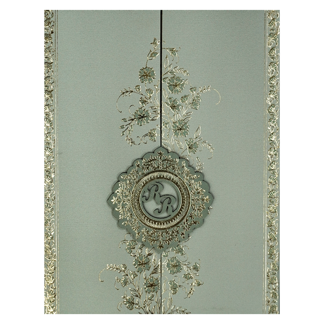 Green Gold Floral Monogram Padded Wedding Card-KSI64480