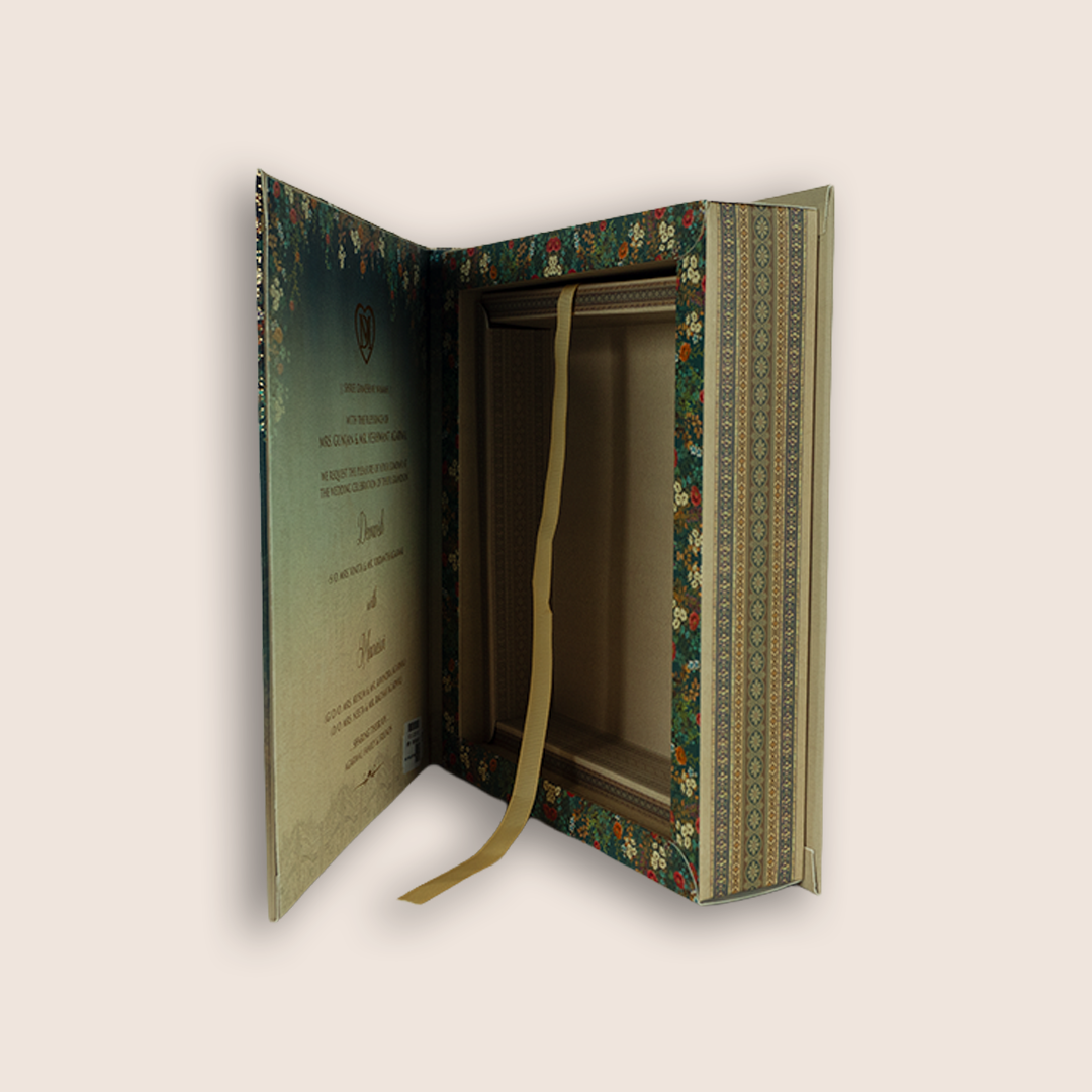 Teal Blue Floral Palace Luxury Wedding Invitation Box - KSI32810