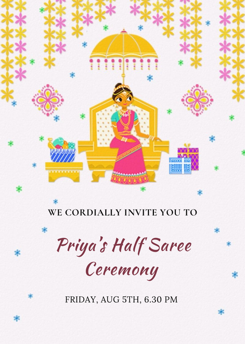 Pink Women Half Saree Ceremony Invitation-King of Cards