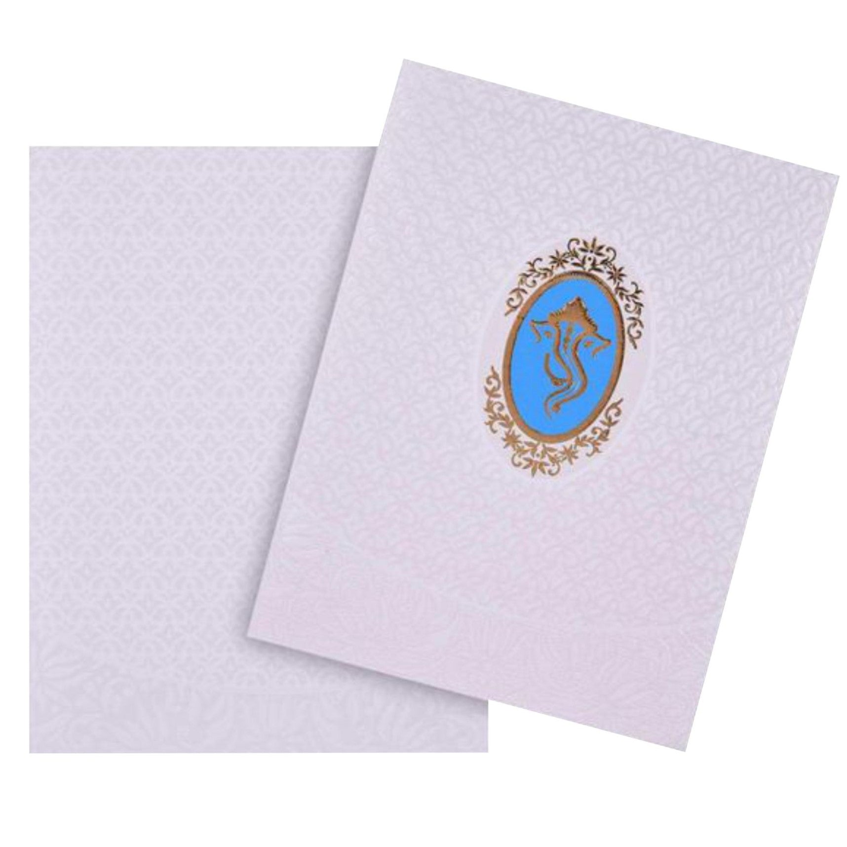 Pristine White Shading With Blue Background Ganesha Wedding Card - KNK2144
