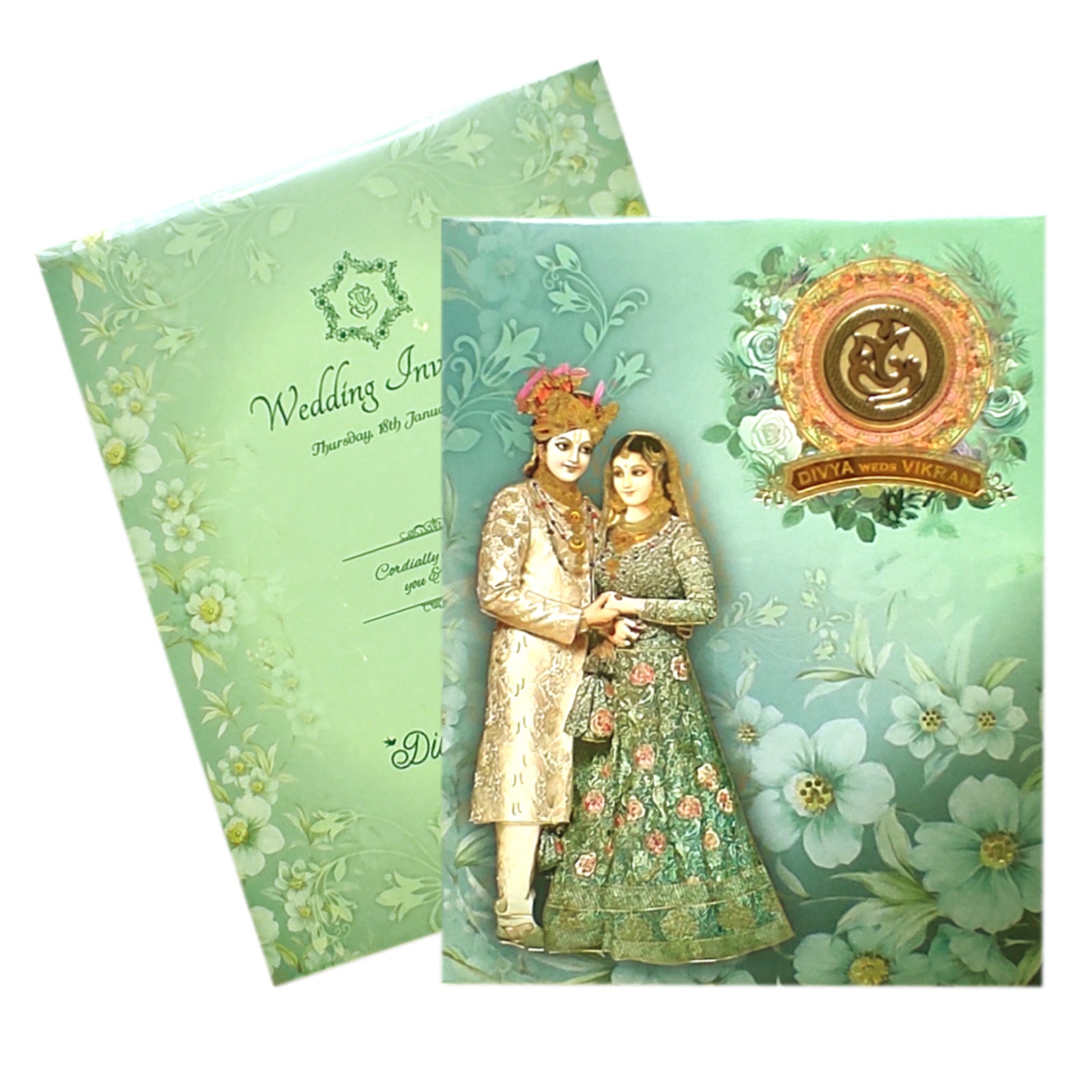 Green Bride Groom Padded Invitation Card-KNPO8515G