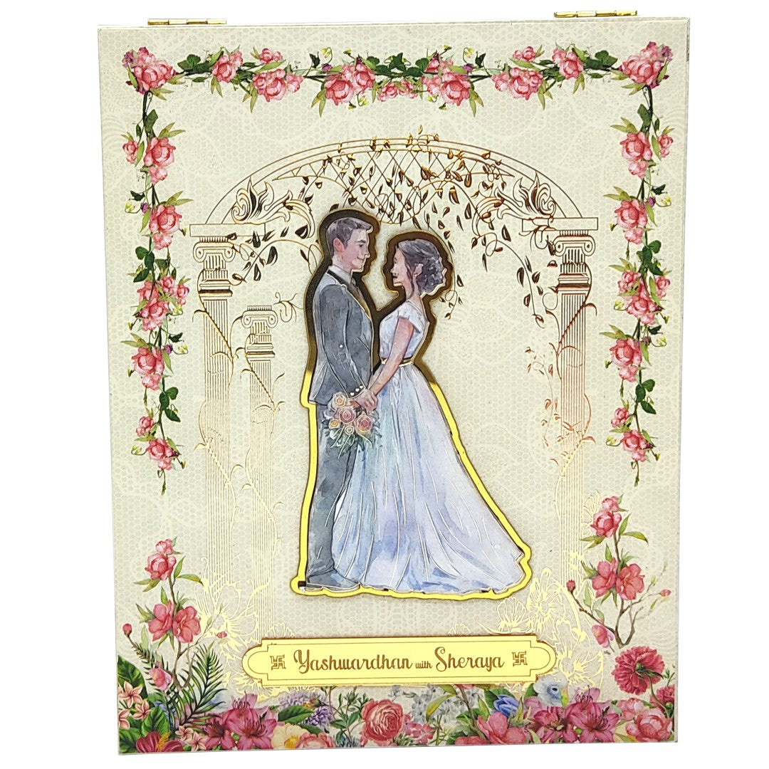 White Floral Box Invitation Card-KNKUP053