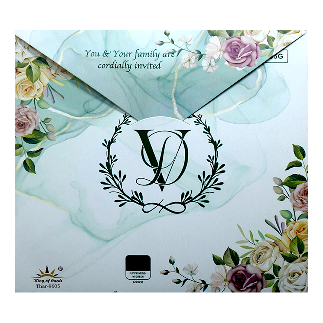 Pastel Green Floral Threefold Invitation Card-KNTH9605G