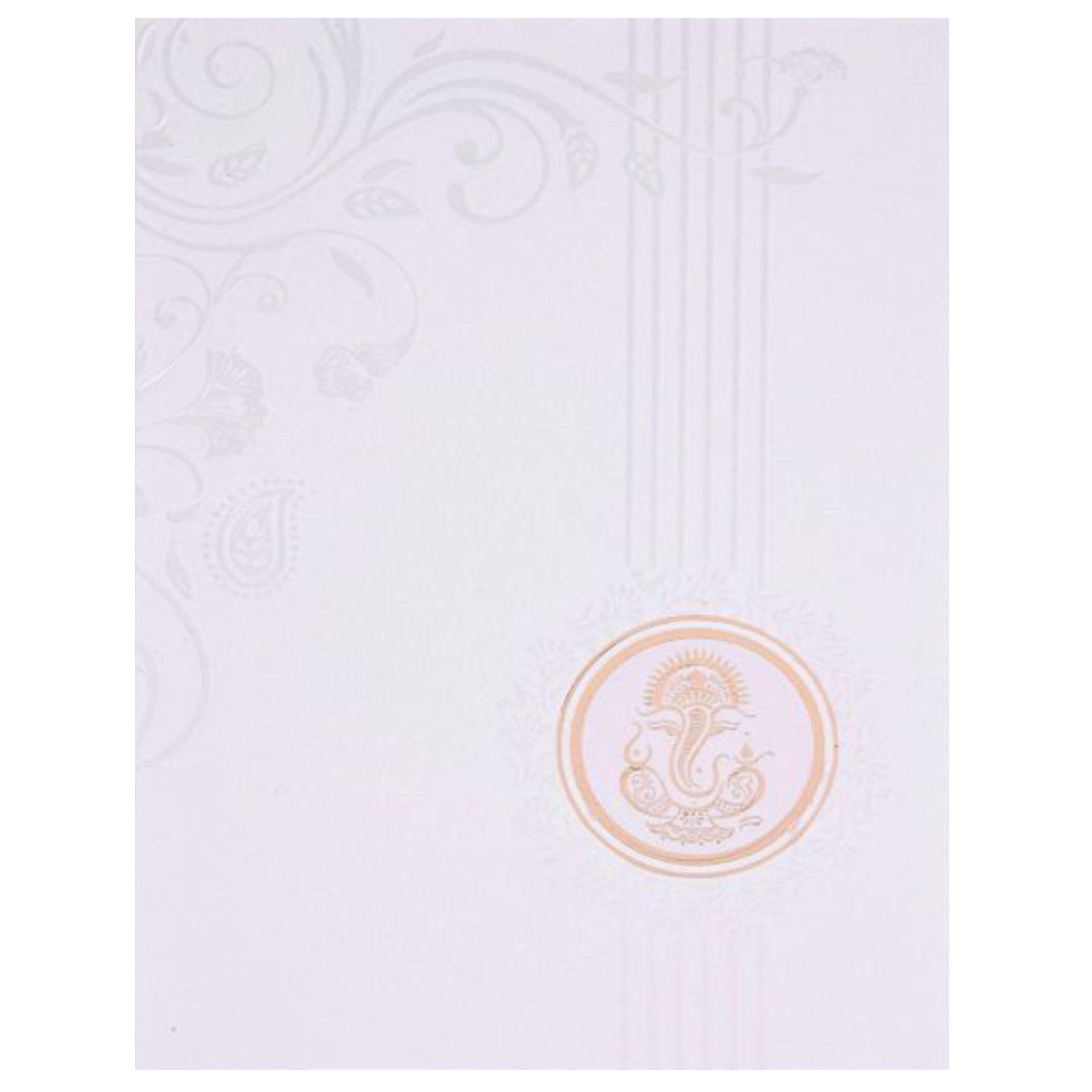 White Shading Backdrop With Gold Ganesha Wedding Card - KNK2398