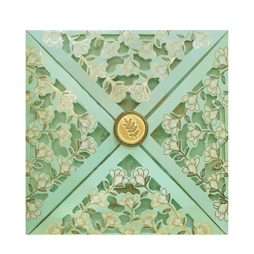 Green Floral Fancy Opening Wedding Card-King of Cards