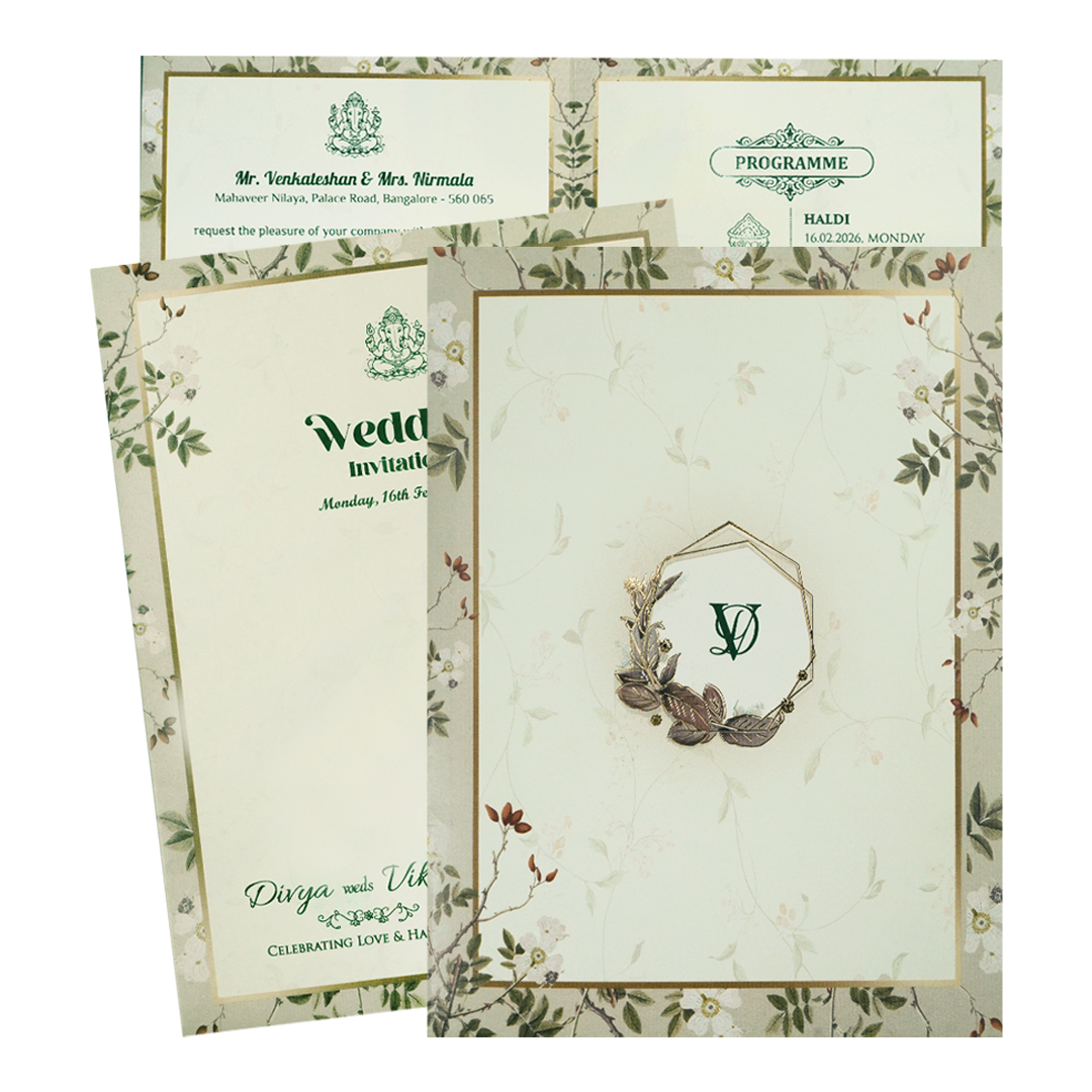 Grey Floral Monogram Wedding Card-KNTY6817