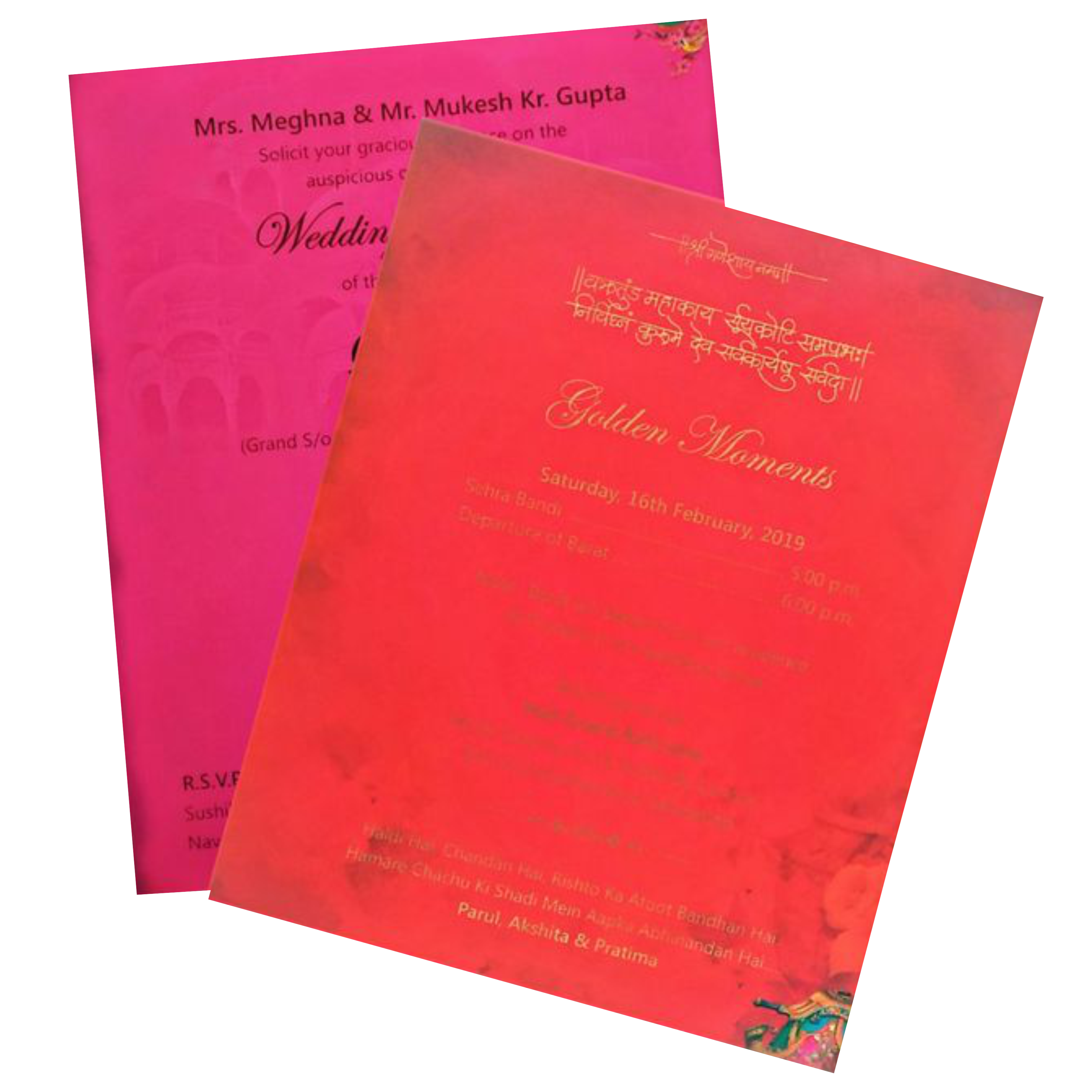Marvelous Peach Color Baraat Theme Padding Invitation Card - KNKZAC139