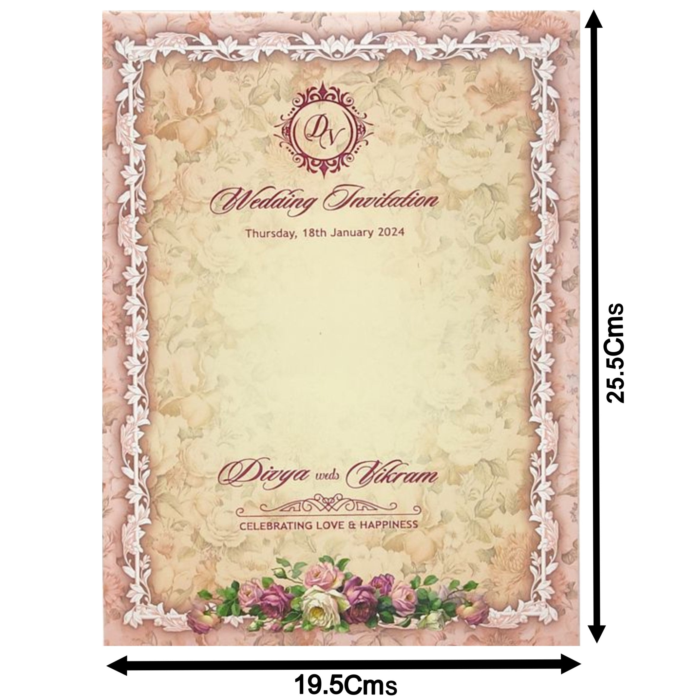 Pink Padded Floral Wedding Card In Offset Design-KNPO9531P
