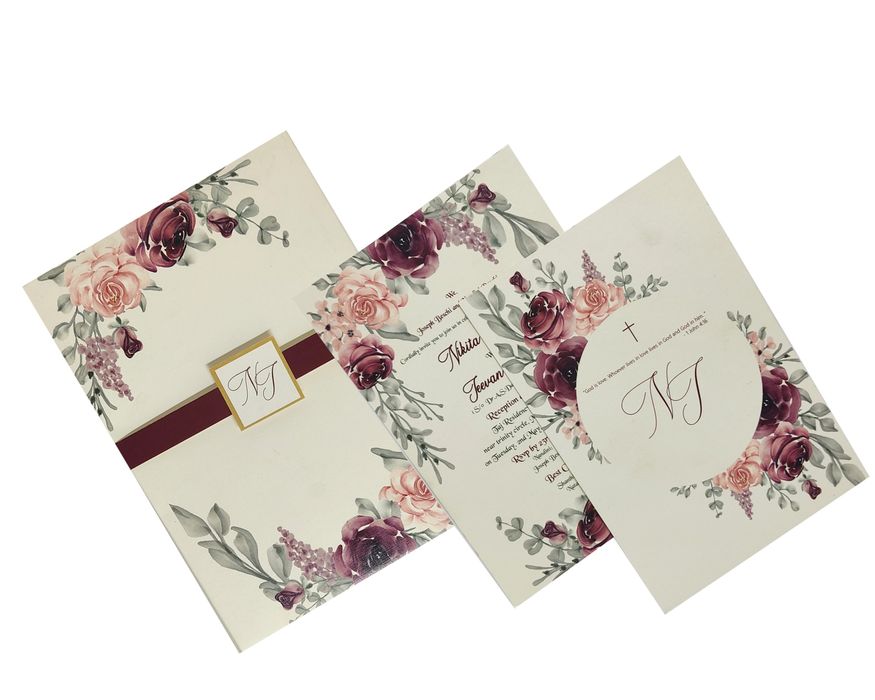 Cream Exclusive Floral Invitation Card With Wedding Logo-KNKYP005-King of Cards