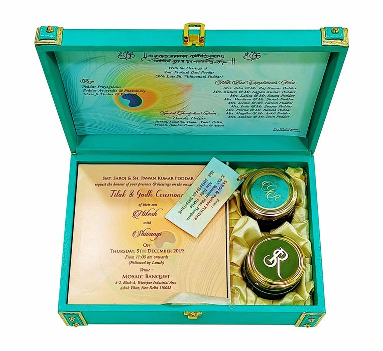 Light Green Ultra Premium Box Invitation Card With Sweet Boxes-KNKUP030-King of Cards