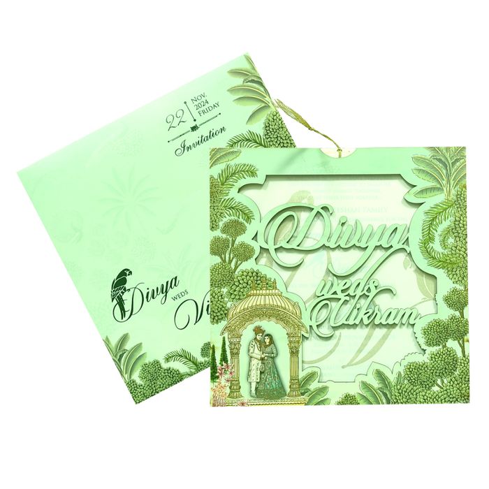 Green Traditional Laser Cut Invitation Card-King of Cards