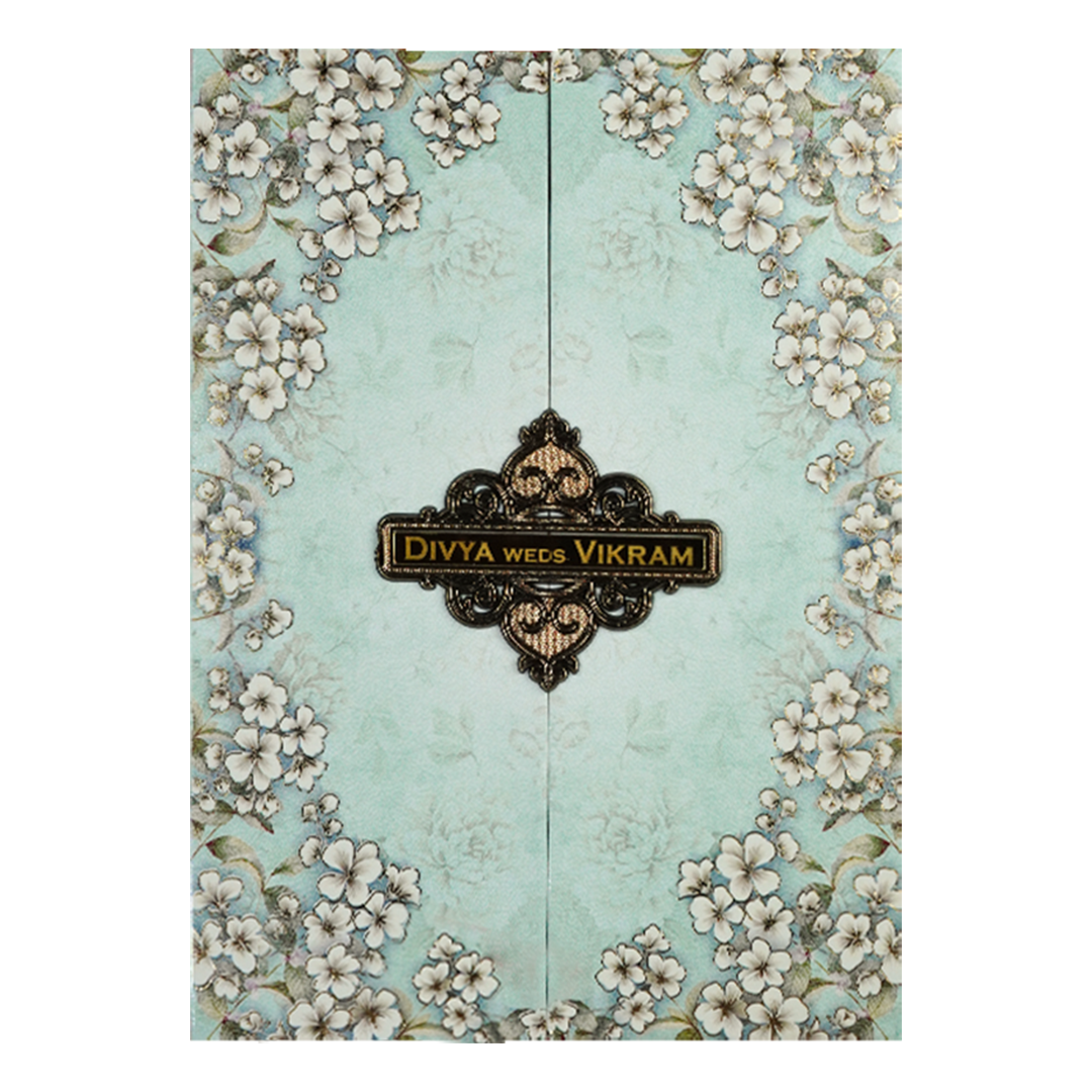 Blue Door-Style Floral Padded Invitation Card - KNPO9533G