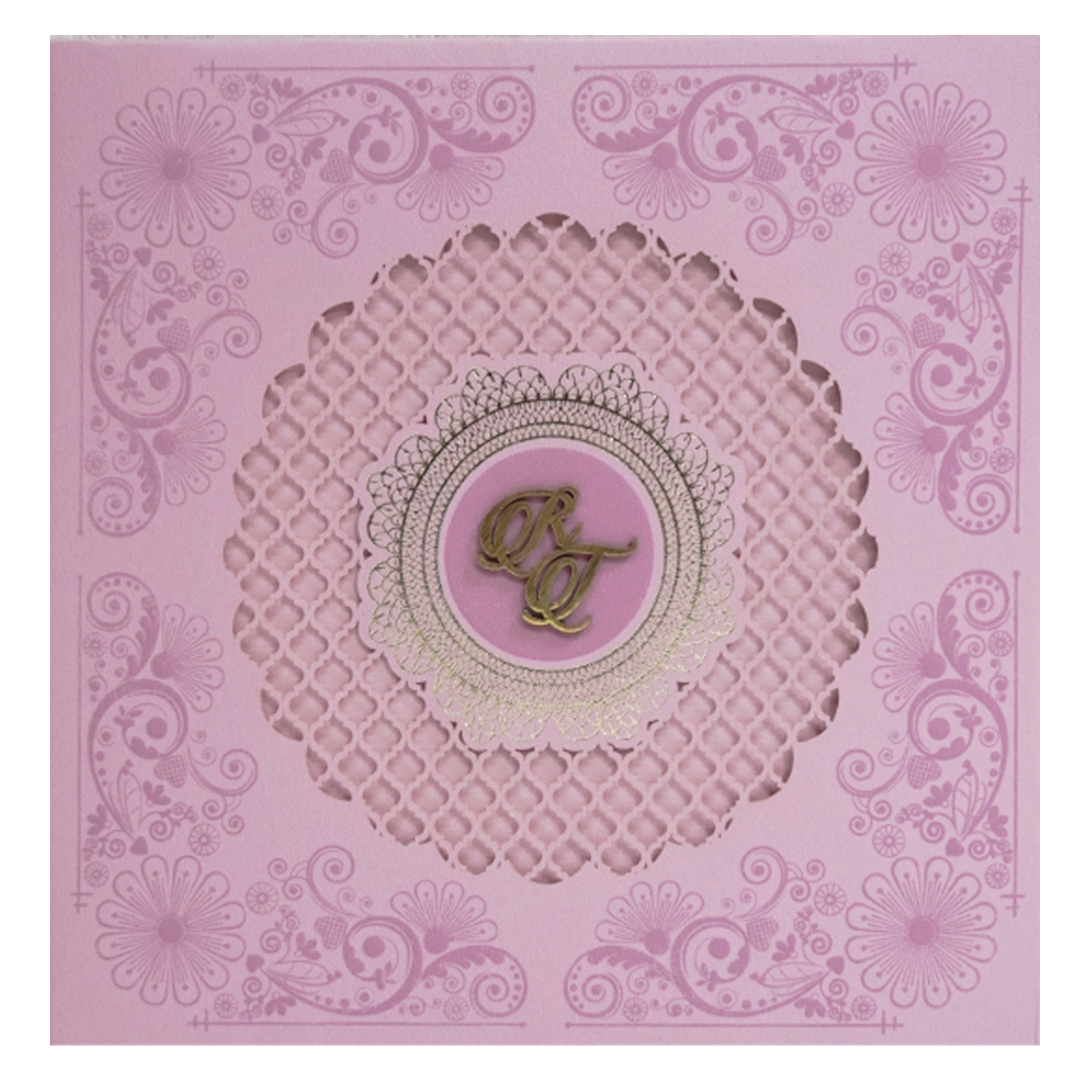 Pink Padded Laser Cut Wedding Card-King of Cards