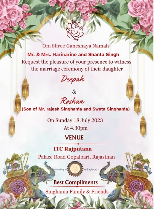Pink Floral Rajasthani Wedding Invitation-King of Cards